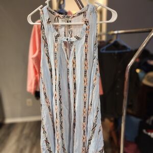 Jodifl Light Blue Boho Striped Sleeveless Aztec Dress, Womens Small